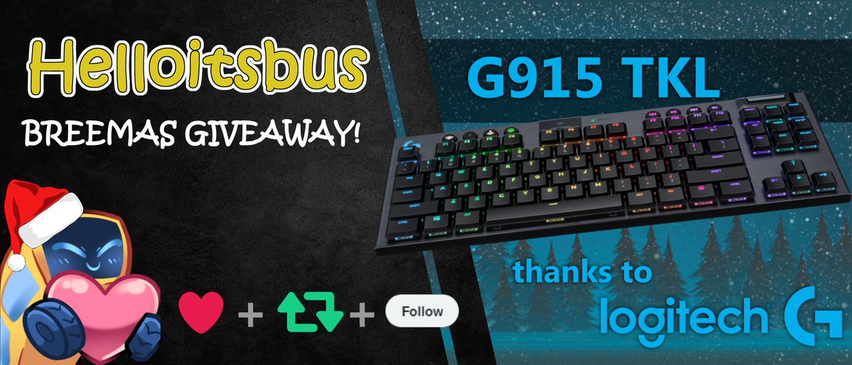 helloitsbus's tweet photo. MERRY BREEMAS!
Thanks to @LogitechG_ANZ I'm giving away a G915 TKL Keyboard! (VERY POGGERS)

To enter all you need to do is:
♥️ like this tweet
🔁retweet this tweet
🤠follow @LogitechG_ANZ &amp; @helloitsbus!
(WOW SO EASY)

ANZ only, winners will be announced on the 12th of December! https://t.co/nI99XEmgWk