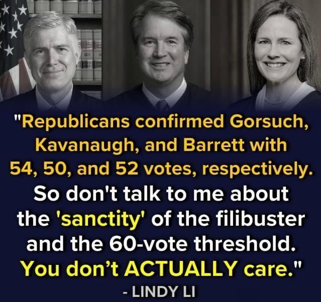 7777Justice's tweet photo. @DanielHowley8 @JenaFriedman @StephenAtHome Republicans do away with the filibuster when they want to. We should too. https://t.co/7PtaTAicHe