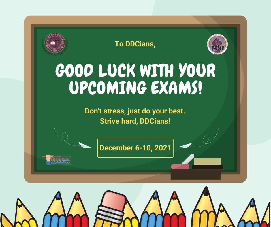 DDCHigh's tweet photo. As we finally end our 1st semester by taking our 2nd quarter exam, we are wishing you an ocean of good luck and success in your upcoming exams. Give it your best shot and make yourself proud.
Strive hard, DDCians!
#DDCSHS
#WeValueLife https://t.co/UmnLYw1YHN