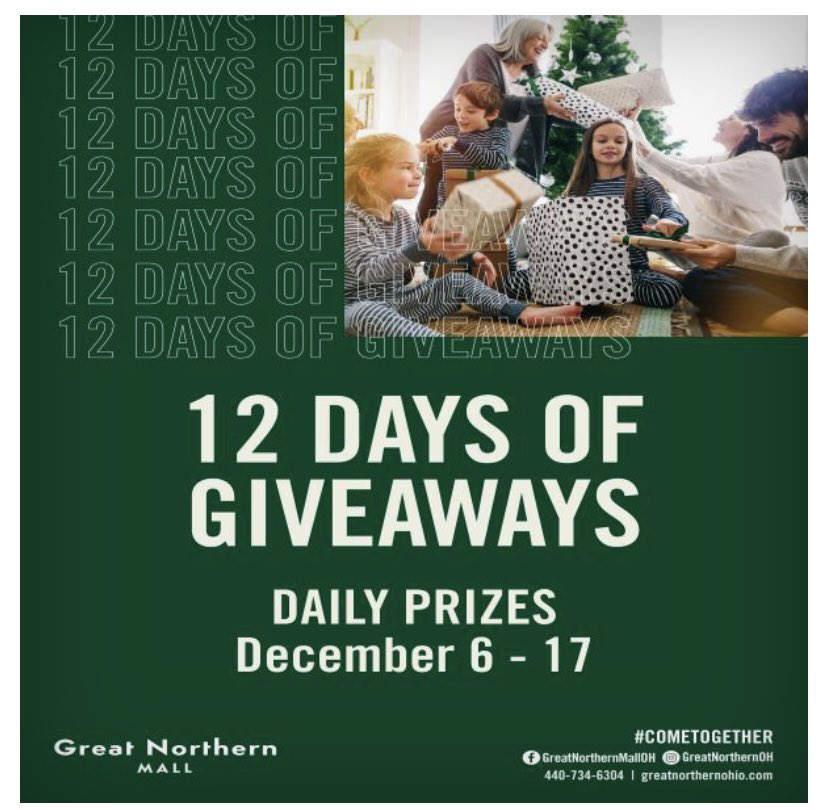 GreatNorthernOH's tweet photo. Tomorrowโฆwe start our 12 Days of Giveaways! Weโre so excited to giveaway awesome ๐ gifts and gift cards! ๐ค Good Luck ๐ we hope you win ๐
#12daysofchristmas #12daysofgiveaway #winning https://t.co/aGWGjmIxNm