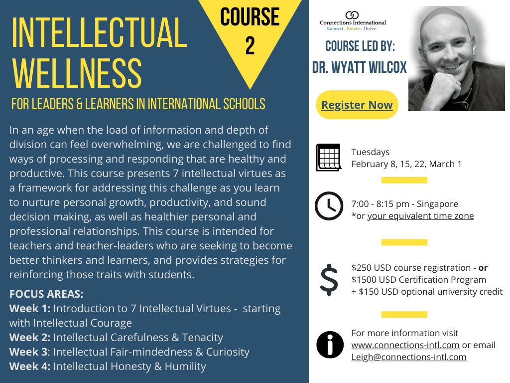 Gift yourself with a boost in Intellectual Wellness this February! Join <a href="/neuralvortex/">Dr.W</a> for this course discussing 7 intellectual virtues encouraging productive personal &amp; professional relationships- and more! Invite a colleague &amp; sign up today at: forms.gle/QxhhXqt3egEDSv…