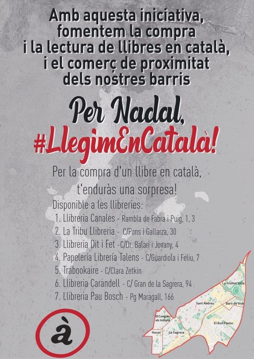 L'Assemblea de Sant Andreu col·labora amb la iniciativa Per Nadal #LlegimEnCatalà, d'Endavant (OSAN)

Aneu a qualsevol d'aquestes llibreries i compreu un llibre #EnCatalà, amb el punt de llibre que us donin participareu en un fantàstic sorteig! 🍀📚📚