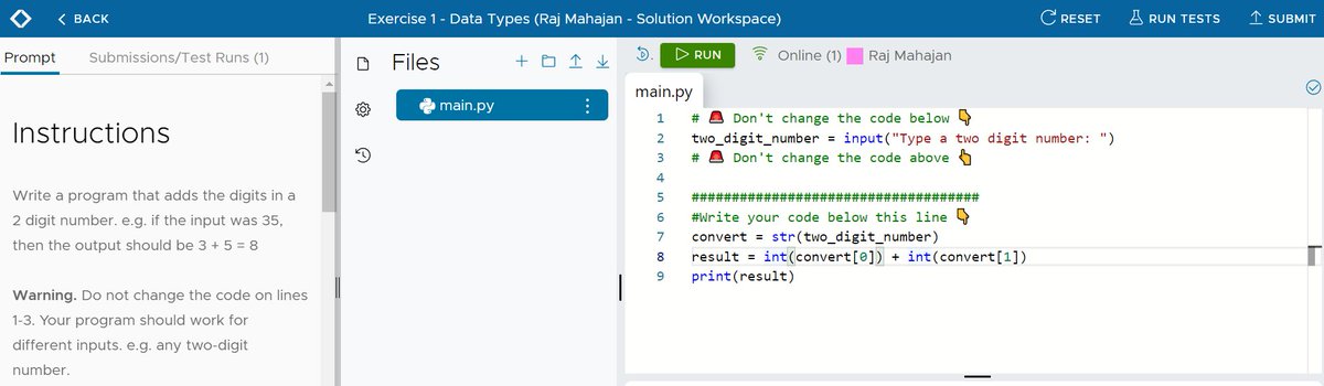 Rajma2402's tweet image. #100daysofcoding 
Day 2 :
Data type exercise - 
#addin_two_digit_number_as_input
#TYPE_CONVERSION