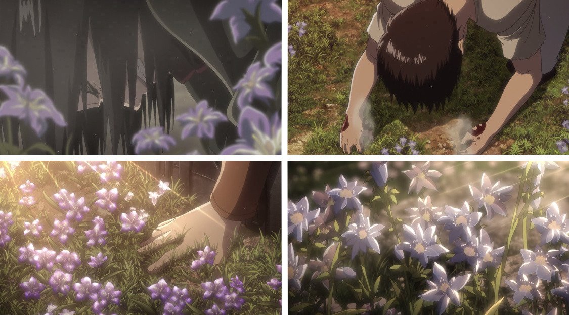 kimicomtr's tweet photo. AOT de, ne zaman Eren ve Mikasa başbaşa kalsa,etrafta mor çan çiçekleri belirir.Bu çan çiçekleri, gizli aşk veya asla ulaşılamayan (gerçekleşmeyen) aşk çiçekleri olarakta bilinirler.Bu yüzden  Eren ve Mikasa her başbaşa kaldığında bu çiçekleri bir yerlerde görebilirsiniz. https://t.co/d2cxvkTLNx