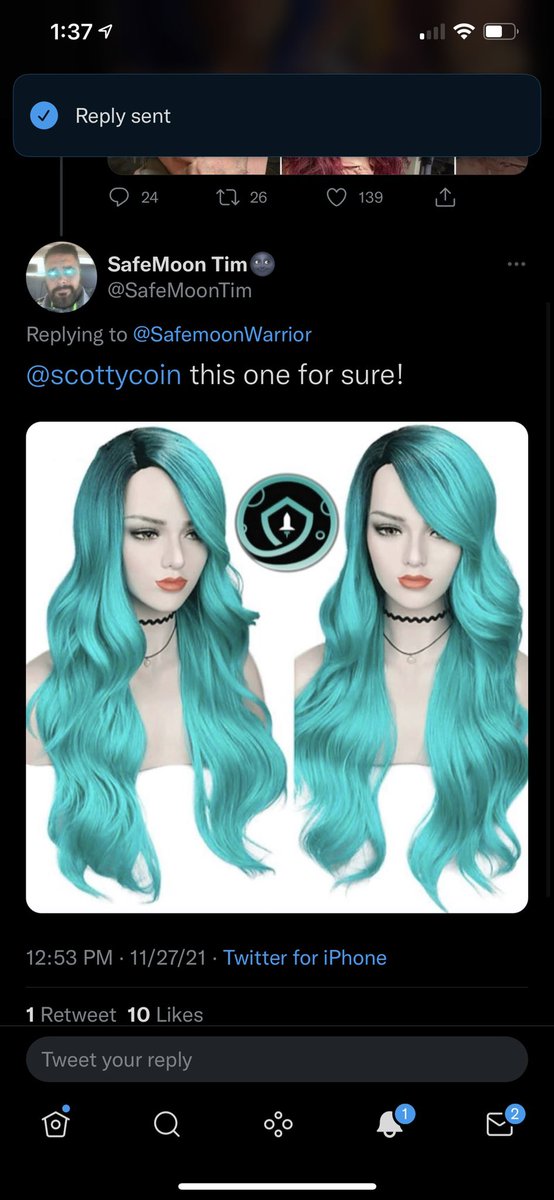 However many ♥️ this tweet gets will be the number of dollars I turn into <a href="/safemoon/">SafeMoon</a>.  This social experiment ends on Dec. 10th 2021.  @derekwride will film the purchase for proof.  And I will buy this wig;)