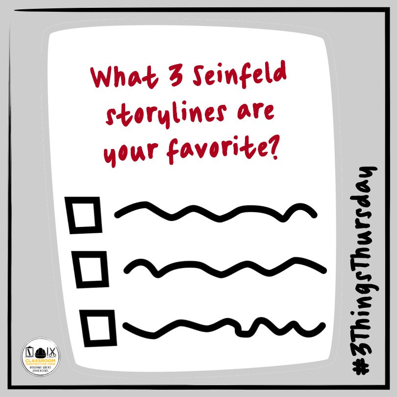 ClassroomCrews's tweet image. Whether you are in a parking garage, a Chinese Restaurant, or a library, find the humor in everyday life! Happy Festivus! Share in the comments!

teacherspayteachers.com/Store/Classroo…

#3ThingsThursday #ThreeThingsThursday #Festivus #Seinfeld #TeachersPayTeachers #SoupNazi #ChineseRestaurant