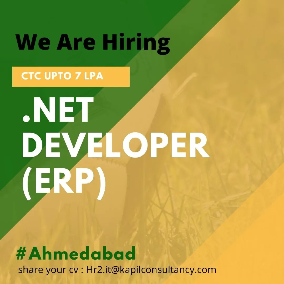 TabasumBano's tweet photo. #.NetDeveloperdeveloper #hiringalerts
#experience : 1Year Minimum
#locations : #ahmedabad
#CTC : upto 7 #LPA
skills: 
• Design, code, test, debug and document software according to the functional requirements
• good knowledge Familiarity with the .NET framework, Knowledge https://t.co/UipLWEUKG7