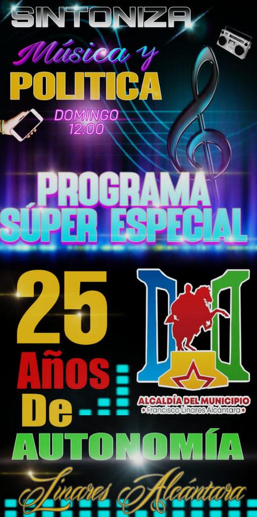 Celebramos 25 años de autonomía del Municipio Francisco Linares Alcantara con un programa especial que será redifundido el Miércoles 08 de Diciembre a las 8 Pm somos tu #FmCaliente <a href="/SistemaComunicA/">Sistema Aragueño de Comunicacion Popular</a> @JohendersonMrt <a href="/Soykarinacarpio/">Karina Carpio</a> <a href="/ELVISJESED/">Elvis Cedeño Maytin</a>