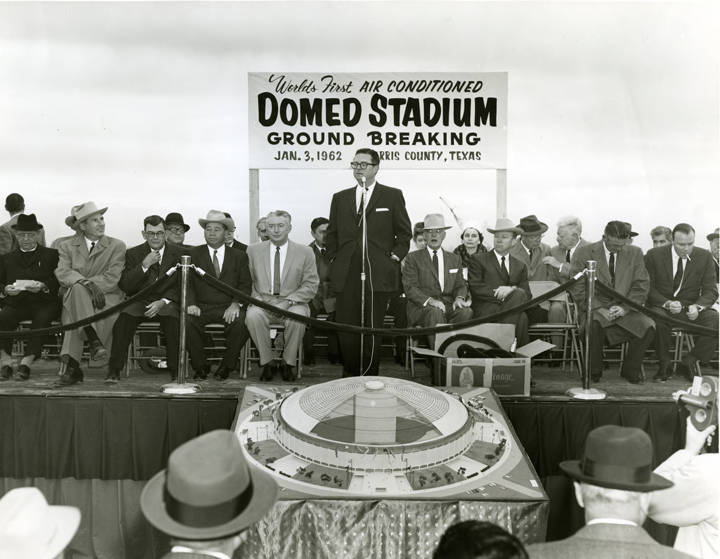 ApolloHOU's tweet photo. On this day in Astros History: January 3rd 1962, Judge Roy Hofheinz presides at the groundbreaking of the "Domed Stadium". Later to be named the "Astrodome" https://t.co/rHT1R7tXnY
