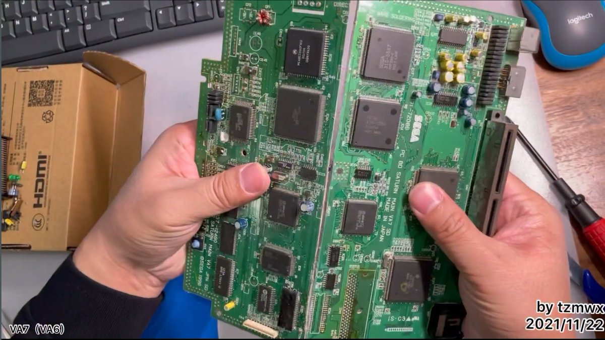 stevenplin's tweet photo. Unbelievable work by TZMWX to create a portable Sega Saturn by, among other things, cutting the board in half and reconnecting everything by hand. Details in his post including a video of all the bits being snapped off. Via @ShankMods

https://t.co/hoySD5ERtp https://t.co/yCiVp4QFC4