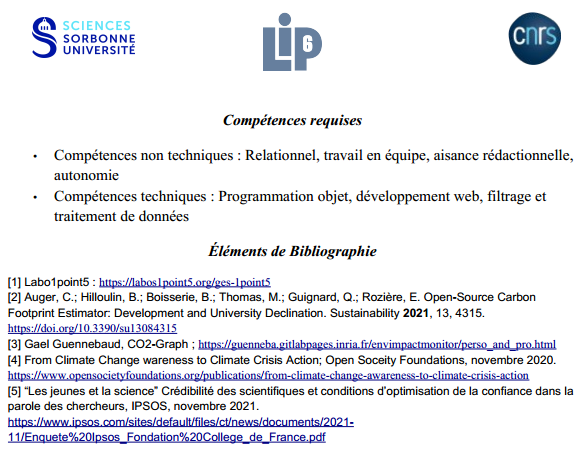 herpsonc's tweet photo. Offre #stage L3/M1/M2 de 4-6 mois.
➡Réaliser le #BGES du @LIP6_lab
➡️Concevoir un outil #opensource permettant d'explorer et comparer les BGES du #LIP6 et des autres unités de @Sorbonne_Univ_
➡️ Créer un sondage évaluant les connaissances #climat du personnel et des étus de #SU. https://t.co/e3SmXxNDhc