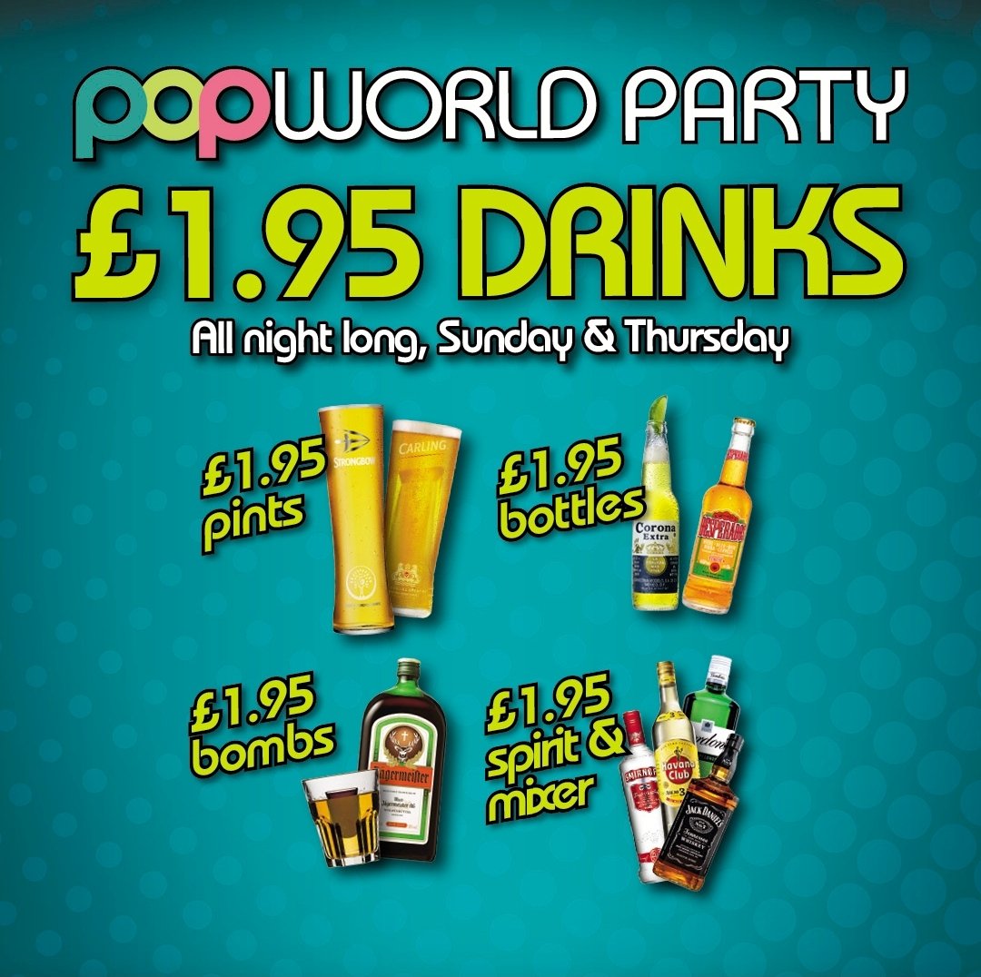 PopworldYork's tweet photo. Are you joining the party 🕺 💃 
Doors are now open 🎉 🎉 
Ain't no party like a Popworld party 🎉 🎊
FREE ENTRY ALL NIGHT 
Drinks from £1.95 🥃 🍺
Always playing the best tracks from the 80's 90's 00's and today 💿 🎶
#aintnopartylikeapopworldparty #york #popworldyork #sunday https://t.co/Mnv7kzGMxu