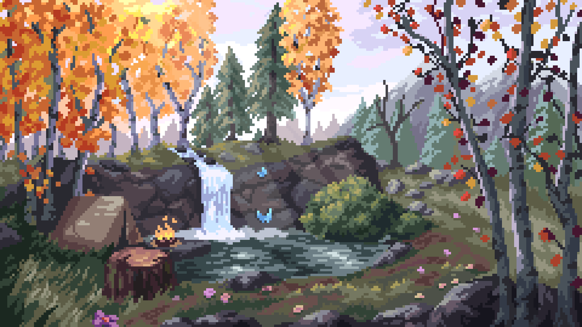 This is the result of listenting to Skyrim music while drawing a landscape... #pixelart