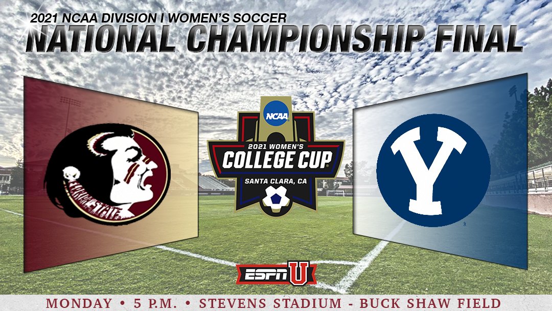 The @NCAAsoccer College Cup final is set for Monday on the <a href="/SantaClaraUniv/">Santa Clara Univ</a> campus

▶️ <a href="/byusoccer_w/">BYU Women's Soccer</a> takes on <a href="/FSUSoccer/">FSU Soccer</a> in Stevens Stadium for the national title

🎟️ spr.ly/6017JqnJB
MATCH INFO ▶️ spr.ly/6018JqnJ8

#NCAASoccer #WCollegeCup