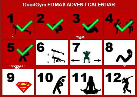 ggredbridge's tweet photo. GOODGYM FITMAS ADVENT CALENDAR - week two here we come!!!!
Day 6 - mountain climbers
Day 7 - side squats
Day 8 - Abs workout
Day 9 - Superman exercises
Day 10 - Stretching routine
Day 11 - Meditation
Day 12 - FUN dance workout
#GoodGymFITMAS https://t.co/iTDVMKhF7g