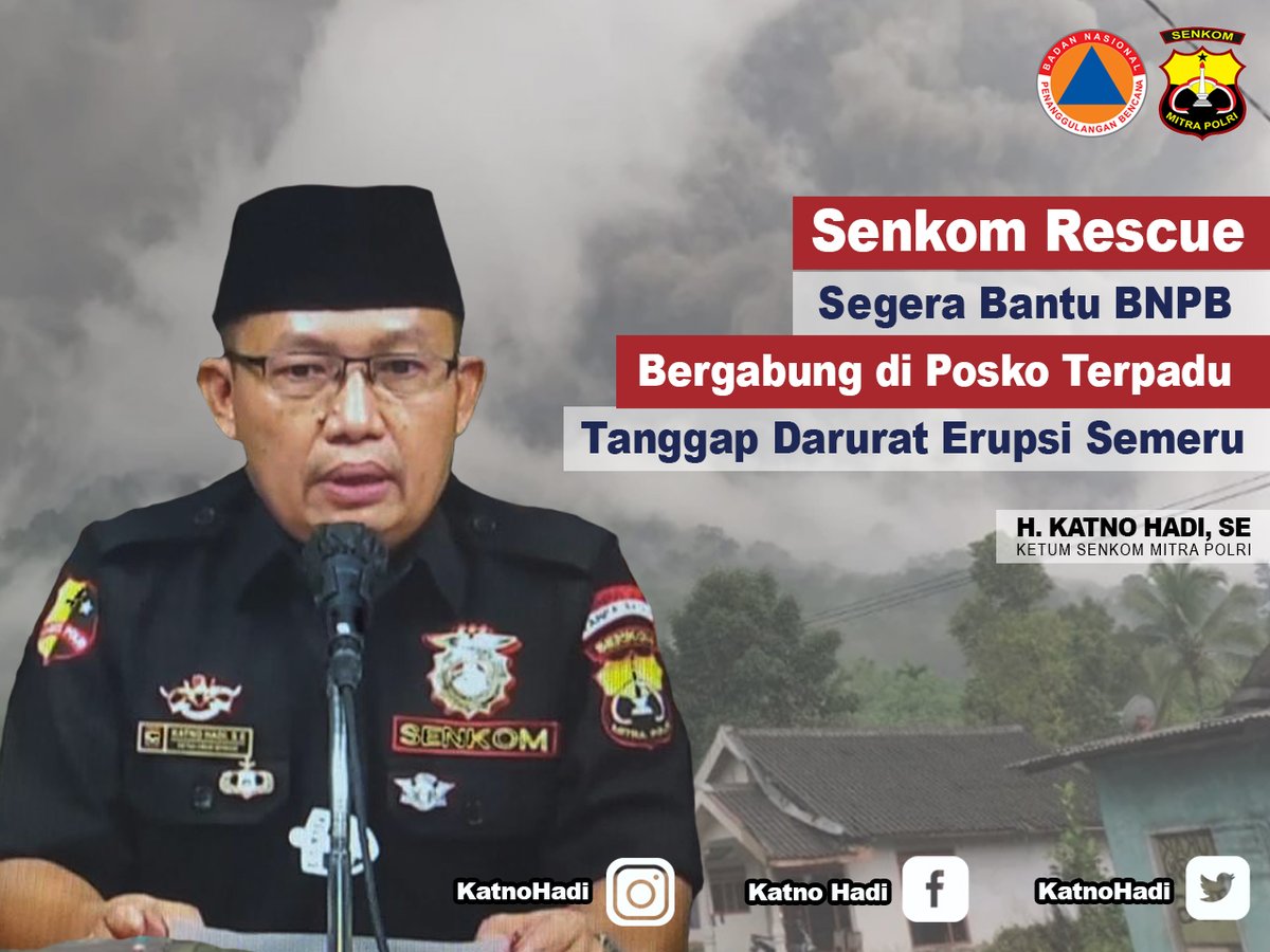 HadiKatno's tweet photo. Senkom Rescue Segera Bantu BNPB Bergabung di Posko Terpadu Tanggap Darurat Erupsi Semeru #KatnoHadi #Semeru #Senkom #SenkomMitraPolri #Rescue #SenkomRescue https://t.co/sVNwWyesZ4