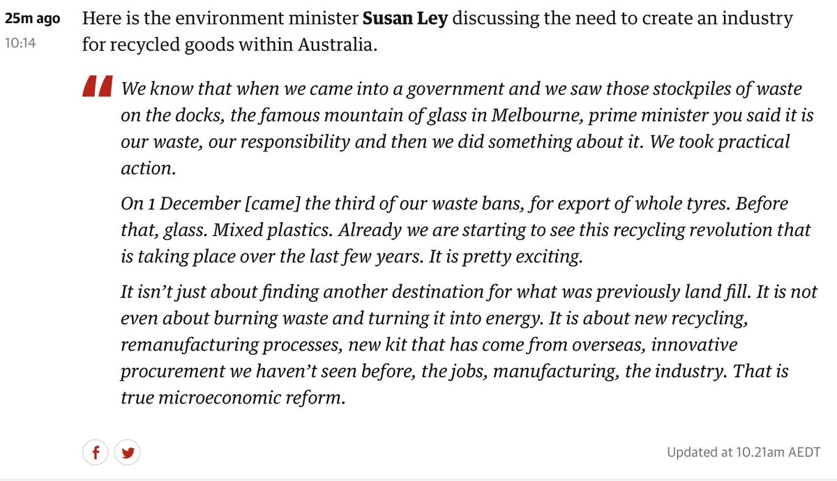wearecrab's tweet photo. From @GuardianAus Here is the environment minister @sussanley discussing the need to create an industry for recycled goods within Australia - "It is not even about burning waste and turning it into energy."
#bigbadbiomass
#againstbiomass https://t.co/Z74yfKiu17