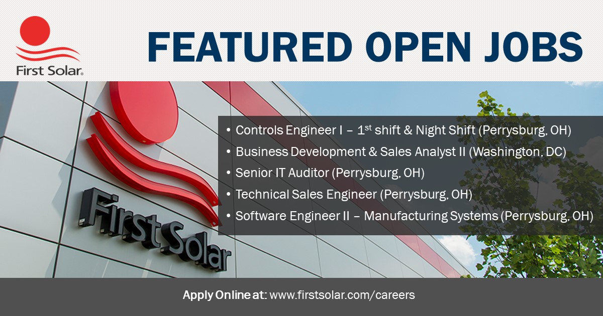 FSLRCareers's tweet photo. We’re building a company to power the world. And it starts by empowering you.
View more details on these jobs and all of our openings at https://t.co/oXm7d6gdn0.
#FirstSolarCareers #PowerThroughEmpowerment https://t.co/wrJy3PmF1J
