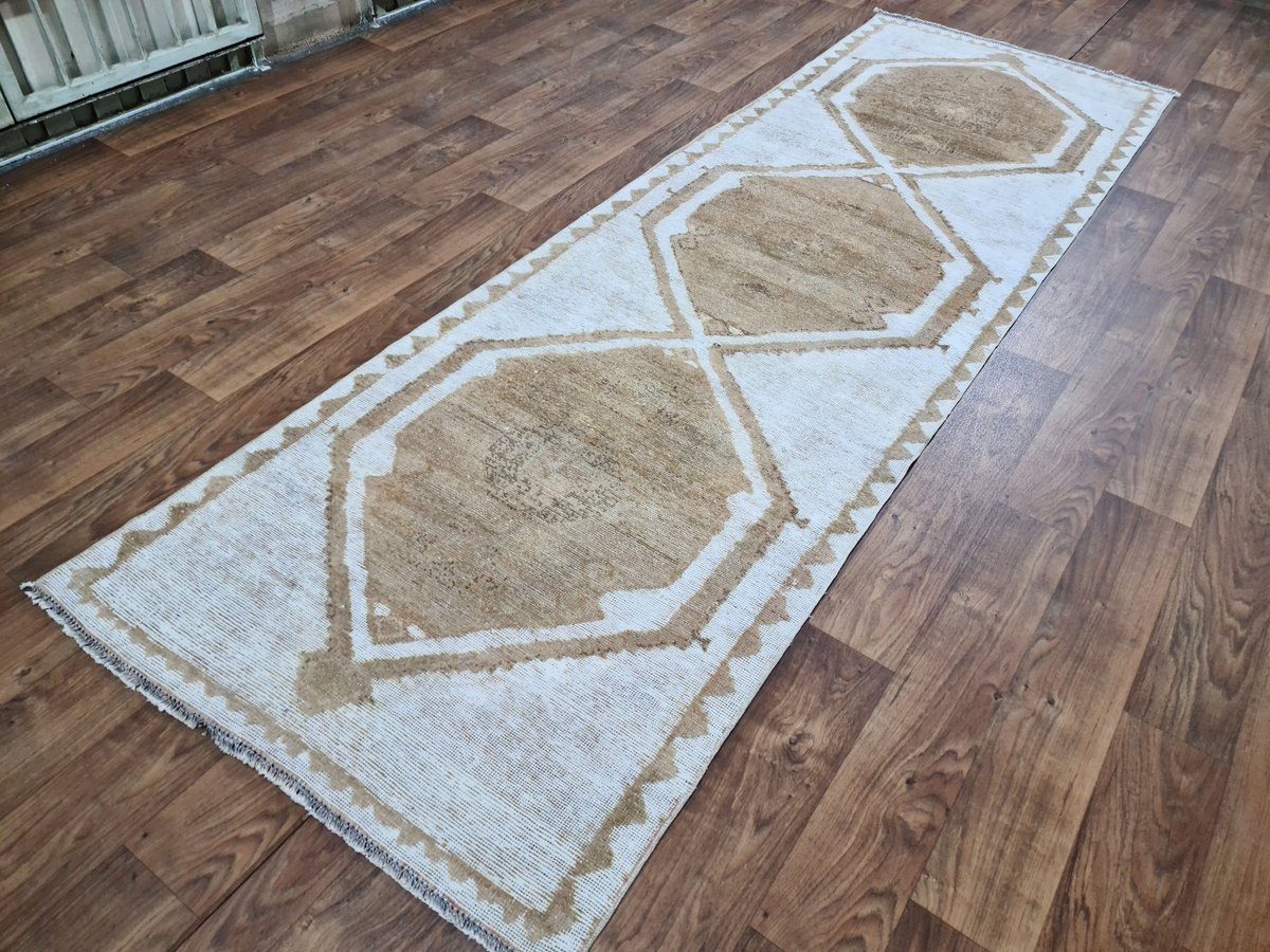 Excited to share the latest addition to my #etsy shop: 3.7 x 12 Wide Neutral Vintage Runner Rug - Hand Knotted Wool Runner - Oushak Runner for Hallway and Stair - Boho Runner Rug - Kitchen Runner etsy.me/3psIDtA #entryway #wool #runner #bohemianeclectic #white