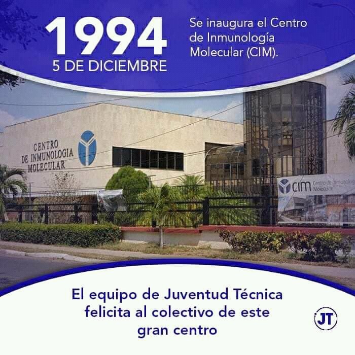 Hoy @centro_cim cumple 27 años, gracias a todos los que han hecho posible el sueño de hacer #CienciadeCompromiso. Gracias #Fidel y a nuestro pueblo también GRACIAS por resistir.@BioCubaFarma.