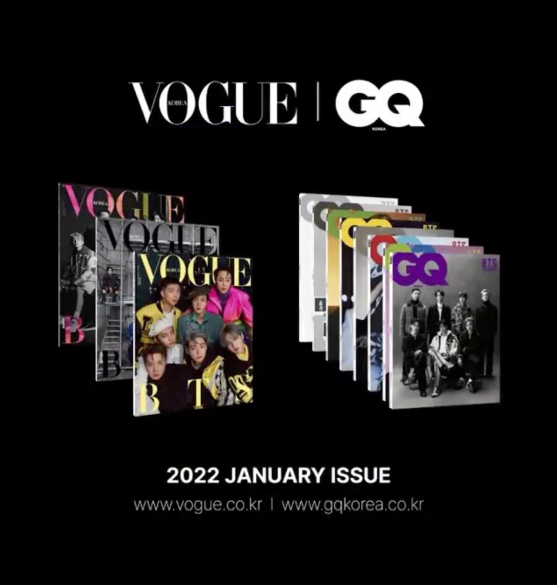 btschartsxdaily's tweet photo. This is the FIRST TIME there'll be cover collab between 2 magazines: Vogue Korea and GQ Korea with @BTS_twt in the cover https://t.co/cklpnwAZnQ