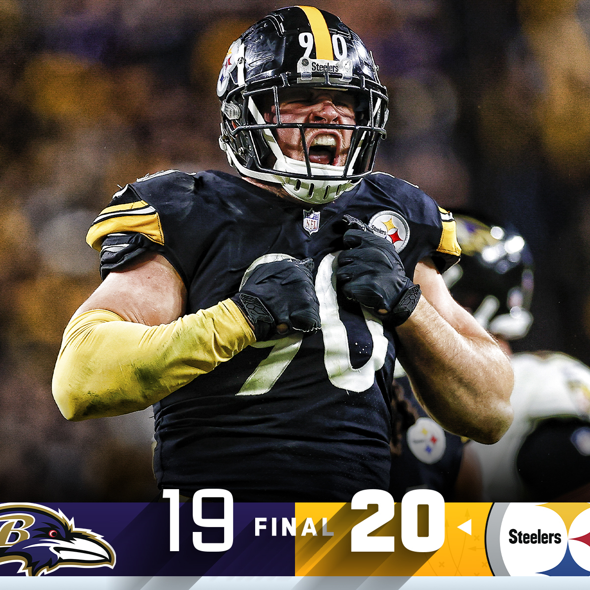 NFL's tweet photo. FINAL: @Steelers win a wild AFC North battle! #BALvsPIT #HereWeGo https://t.co/XXf7Dv4Moq