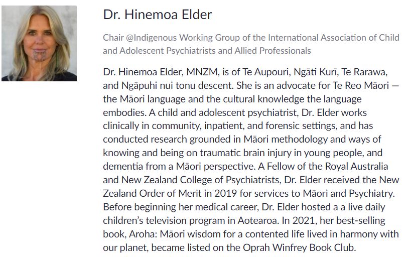 Ipd4I's tweet photo. Wed Dec 8 2pm - free/online - https://t.co/IA1KNK8Iwg Indigenous Wisdom for Listening to Children and Families. Dr. Hinemoa Elder, MNZM, Māori child/ adolescent psychiatrist and Chair of the Indigenous Working Group of the International Assoc. of Child &amp; Adolescent Psychiatrists https://t.co/WumA0dB2EE