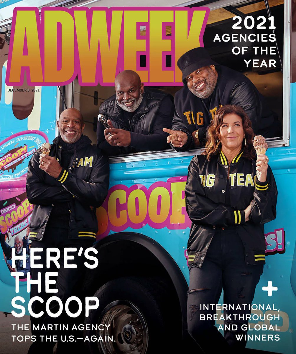 Adweek's tweet photo. 🌟 Adweek is delighted to announce that @MartinAgency is our U.S. Agency of the Year for the second year in a row! 🌟
Read on to discover the magic behind the work, including @Geico’s “Scoop! There It Is!” spot featuring @TagTeamWhoomp: https://t.co/5D0azCDNt0 https://t.co/SOfqFClbRK