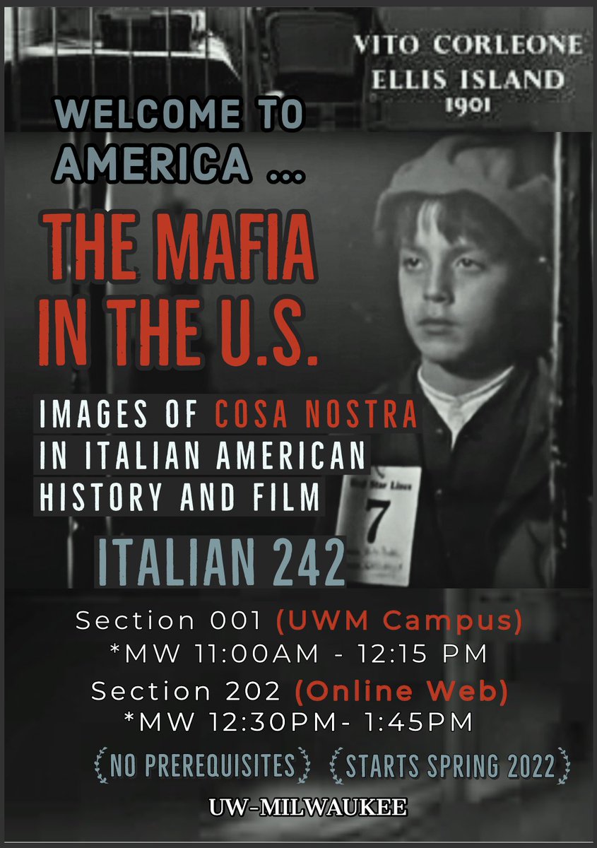 Chris_C_Celi's tweet photo. IT145 students: take another great UWM class this Spring! IT 242 - Images of Cosa Nostra in Italian American History and Film! Build on what you've learned and apply it to the US Mafia! For more info write Christopher Celi 
celi@uwm.edu! Hope to see you all! #antimafianewmedia https://t.co/jCzqi5ztj6