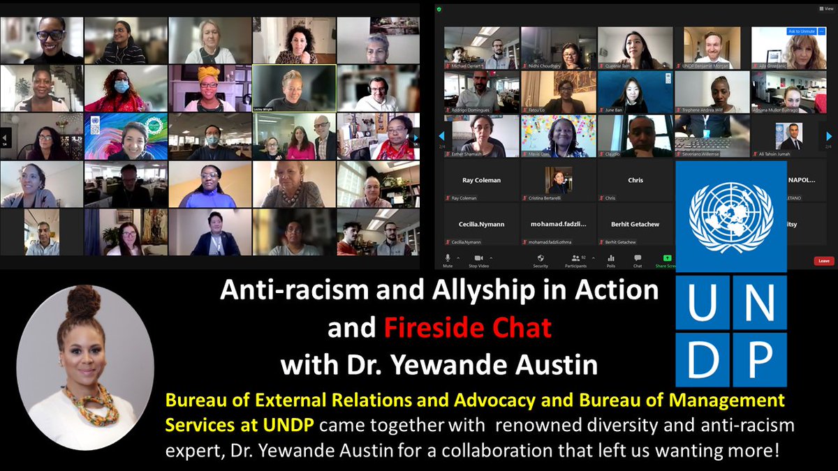 ShaniMoore's tweet photo. Last week, the Bureau of External Relations and Advocacy and Bureau of Management Services at UNDP collaborated with renowned diversity and anti-racism expert, Dr. Yewande Austin. Thank you Dr. Austin for your invaluable framework on anti-racism and allyship! https://t.co/Mdt99Fmwus