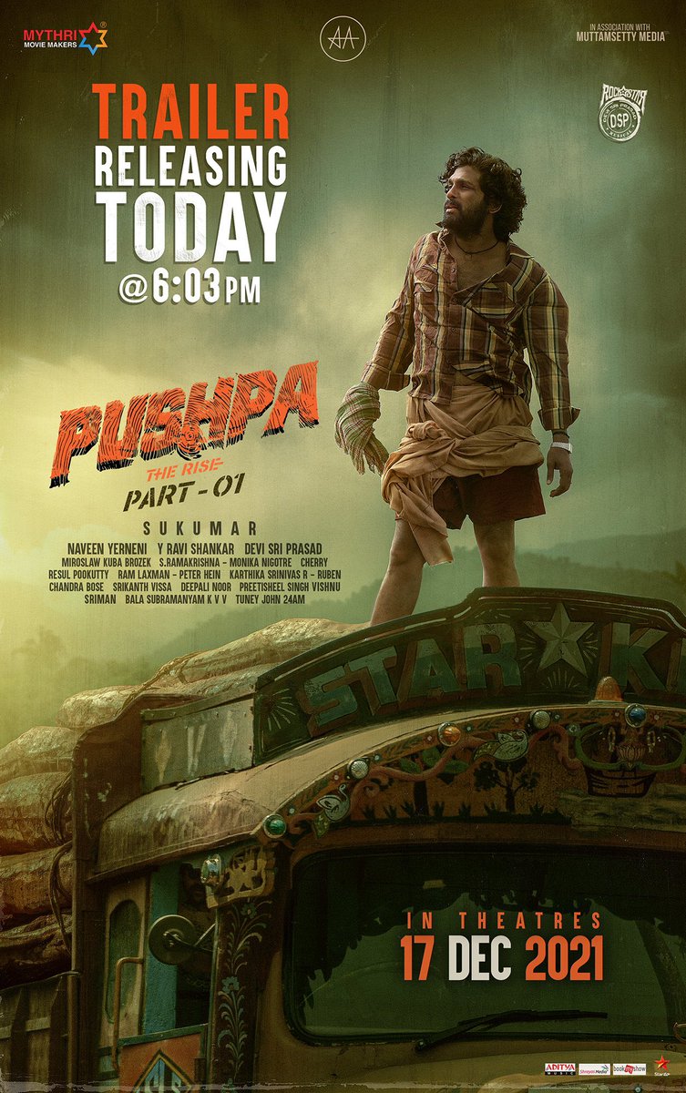 E4Emovies's tweet photo. It's #PushpaTrailerDay  🔥🔥

Get ready to experience High Octane Mass feast today! 🤘 #Pushpa 

#PushpaTheRise 
#ThaggedheLe 🤙
#PushpaTheRiseOnDec17 

@alluarjun @iamRashmika @aryasukku @ThisIsDSP @MythriOfficial @cvsarathi @e4echennai @E4Emovies https://t.co/APWK0SenCa