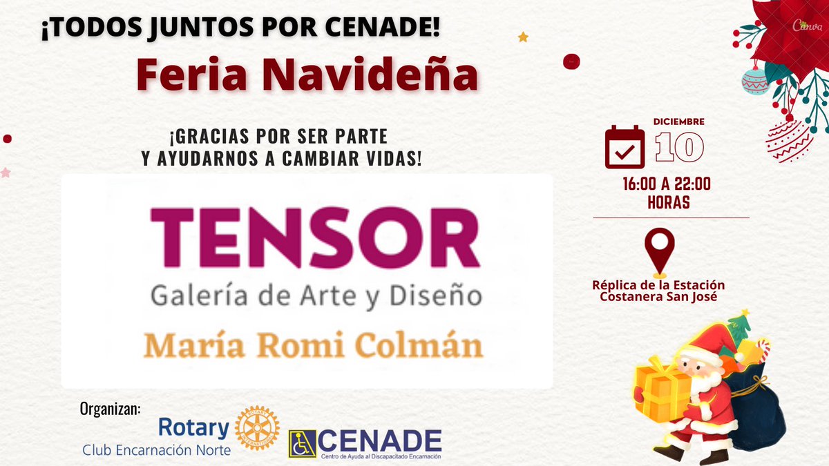 TCenade's tweet photo. ¡TODOS JUNTOS POR CENADE!
🎄Feria Navideña🎄
Les esperamos el 10 de diciembre desde las 16:00hs, en la 𝑹𝒆́𝒑𝒍𝒊𝒄𝒂 𝒅𝒆 𝒍𝒂 𝑬𝒔𝒕𝒂𝒄𝒊𝒐́𝒏, 𝑪𝒐𝒔𝒕𝒂𝒏𝒆𝒓𝒂 𝑺𝒂𝒏 𝑱𝒐𝒔𝒆́. 
Gracias a quienes se suman para ayudarnos a cambiar vidas. https://t.co/Ke5keslv24
