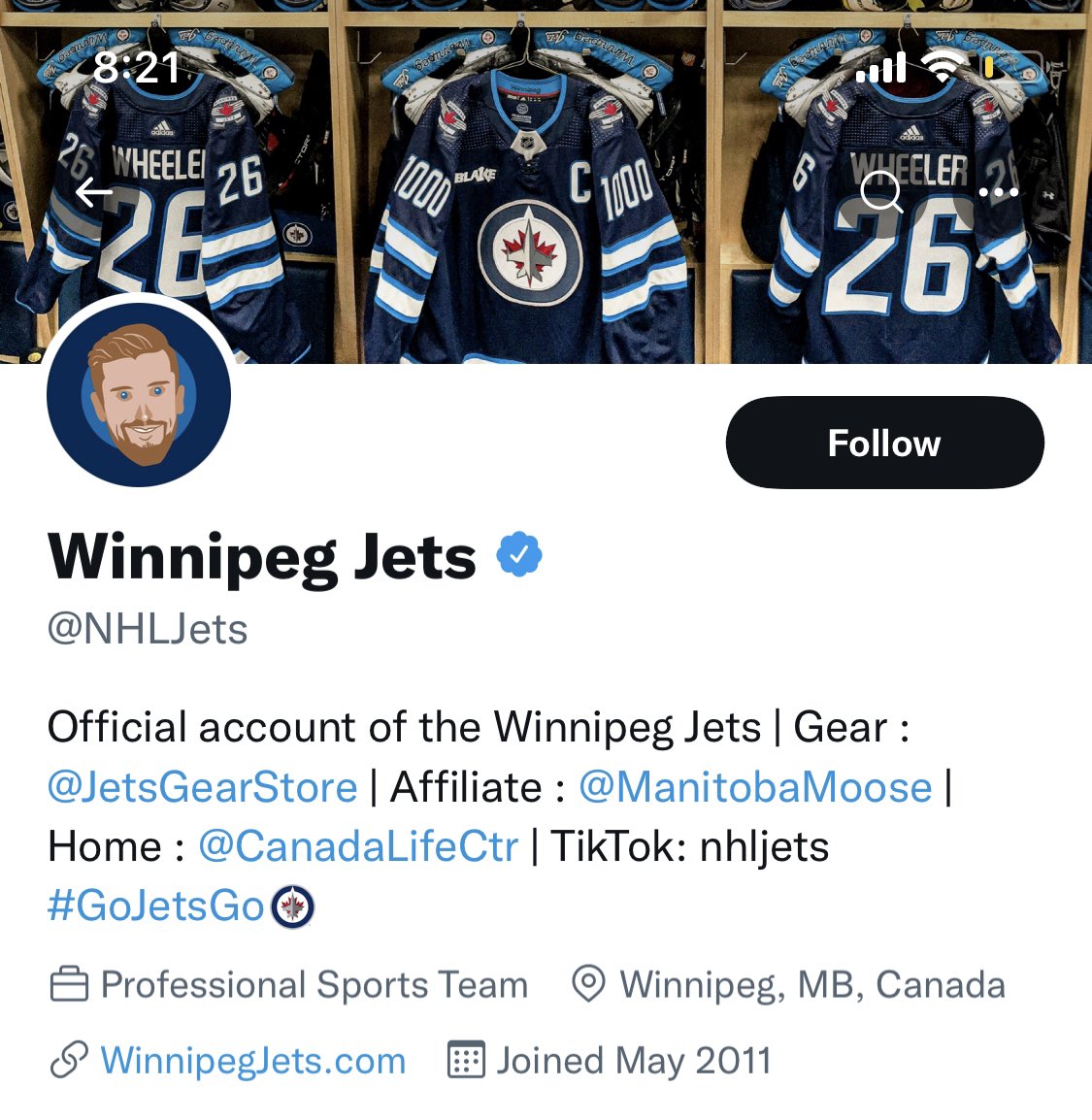 vknowak's tweet photo. @MGDowding 1000 games is a huge accomplishment and the Jets are doing a great job of highlighting that, both in-arena and on their socials. I think it’s so fun- especially the gear and temporary layout #2021cm707 https://t.co/FOPmj1WvfS