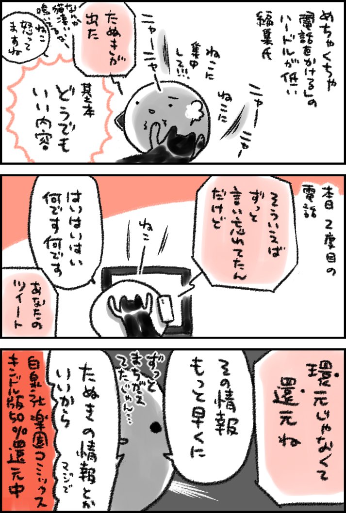 打ち合わせの電話の折に「もうこれから毎日宣伝しようかと思うんですよ…」と言った時には「それはいいね!」くらいしか言われなかったのに、あとから重大情報を伝えてくる…
そんな白泉社の楽園コミックス、期間限定でKindle版が50%ポイント還元中です!
https://t.co/zT5OkPubxq
