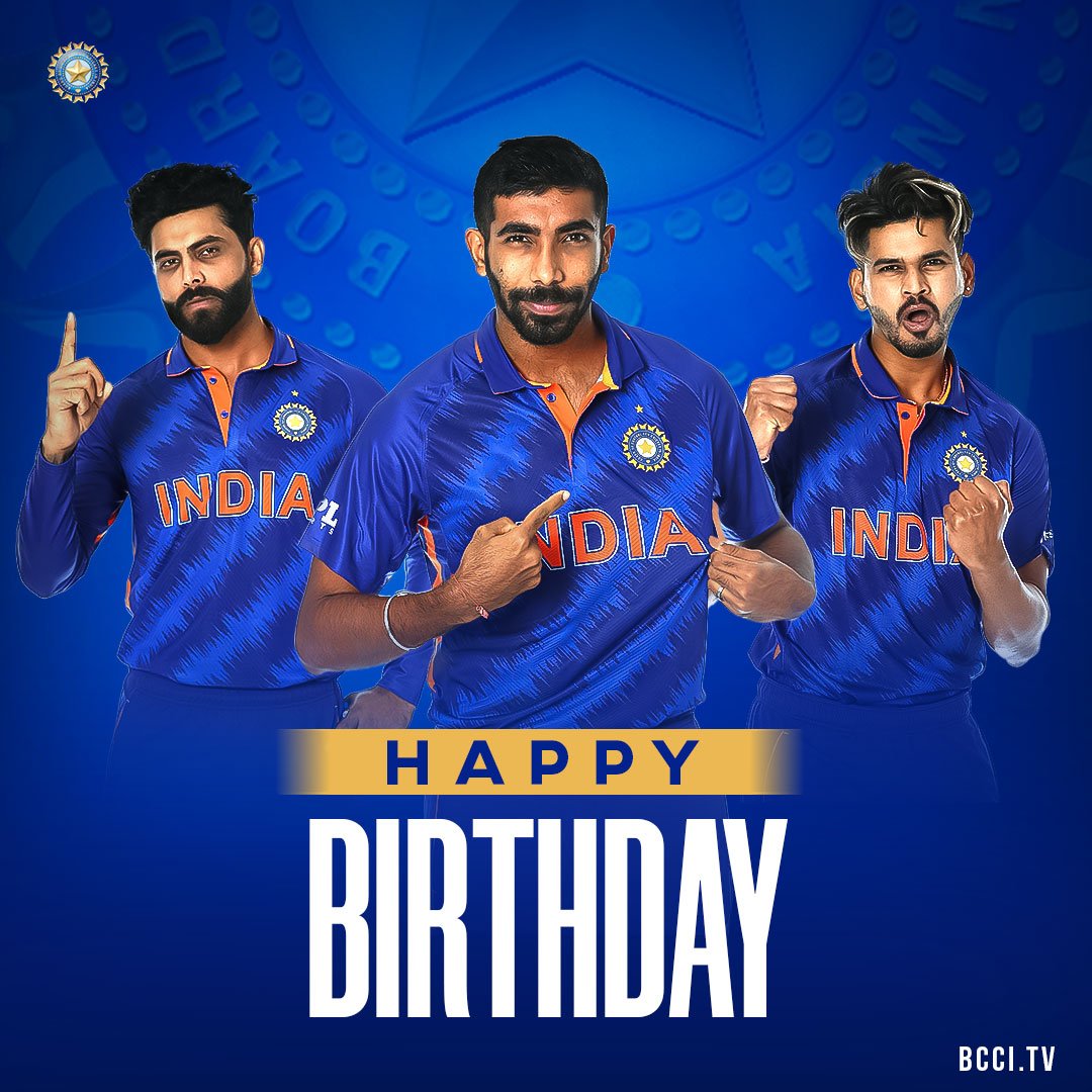 raman_0105's tweet photo. Happy Birthday
Sir @imjadeja 
@Jaspritbumrah93 
@ShreyasIyer15 https://t.co/bLY0qcEvFX