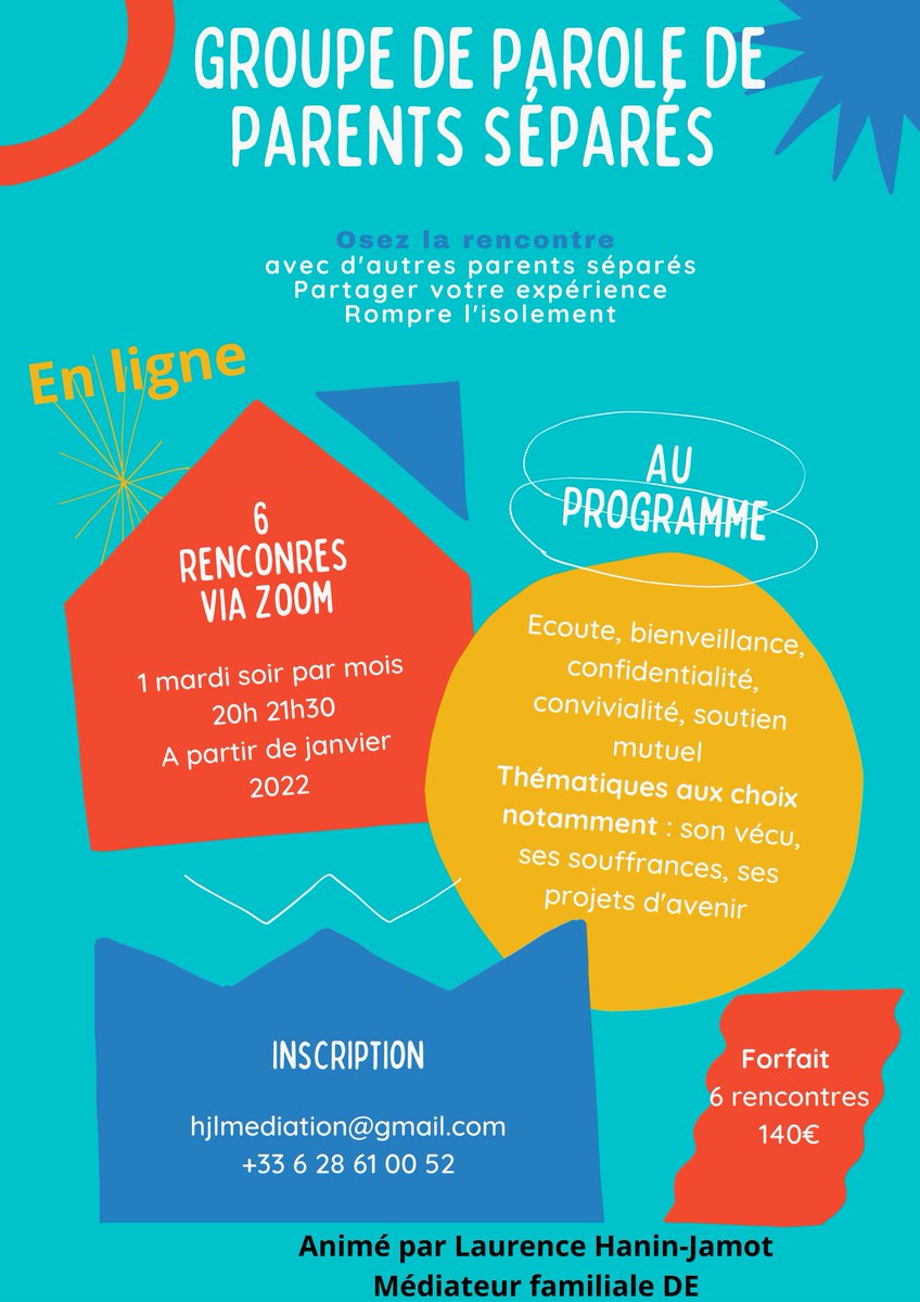 HJL_mediation's tweet photo. Marre de ne pas être écouté, envie d'1 espace convivial pour parler avec d'autres qui vivent la même chose accompagnée par un professionnel. 
Vous êtes un parent séparé dans cette situation, contactez moi.
#HJLmediation #groupeparole #parentseparé #famille #mediationfamiliale https://t.co/aSMRoqQdL3
