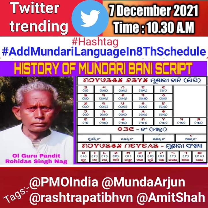 Fighter_Tiger14's tweet photo. @PMOIndia @Munda_Tweet @MundaArjun @RBArchive @AmitShah #addMundarilanguagein8thSchedule @Jhadeswarsandil https://t.co/5zWy5NlSIi