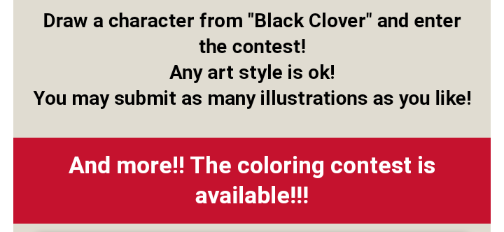 Clover_Kingdom_'s tweet photo. Calling all Black Clover fan colorists and fan artists. #BlackClover 

There's an event, 6th JUMP'S Universal Illustration Contest and the theme this year is Black Clover.

This event is worldwide all you need to is submit your art or coloring.

https://t.co/7ogRcYBjDI https://t.co/gLwA3AeSGb