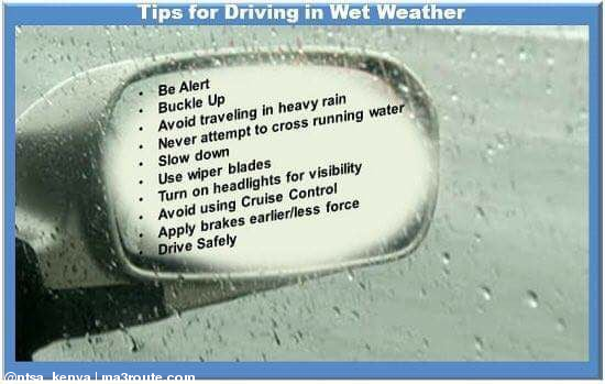 a3Route's tweet photo. 09:43 Take great caution during wet weather, reduce your speed and turn your fog lights on for visibility #RoadSafety #PracticeSafety .  https://t.co/twbSMKvfml via @ntsa_kenya