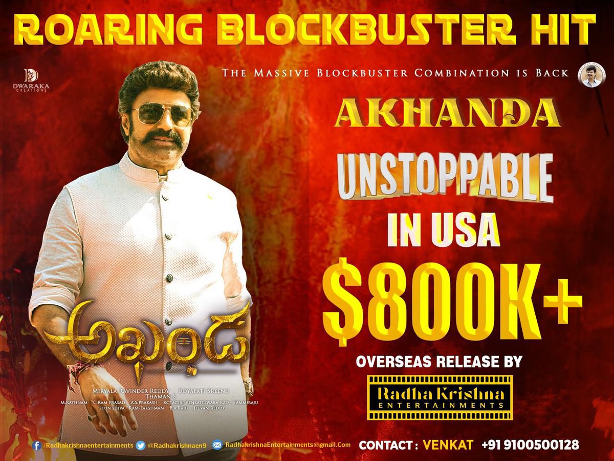 #Akhanda crosses $800k for the first weekend. Unexpected. And sensational!!! 👍🇺🇸

#AkhandaMassJaathara