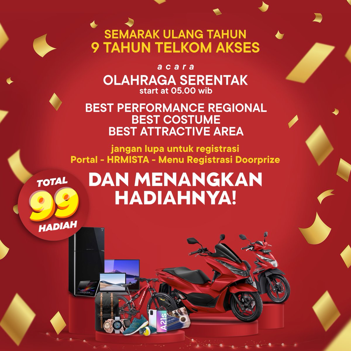 TelkomAkses_'s tweet photo. Semarak Ulang Tahun Telkom Akses 12.12.2021

Menangkan total 99 hadiah dengan cara registrasi : Buka Portal TA - HRmista - Menu Registrasi Doorprize

Periode Registrasi 6 - 10 Desember 2021

#TelkomAkses
#TAUntukBroadbandIndonesia https://t.co/LYLvFkrOX3
