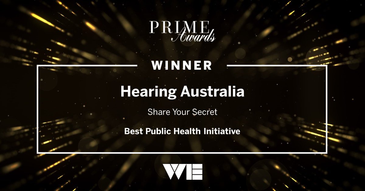 WEcomms's tweet photo. We are thrilled for #WEClient @hearing_aus and our Australia team’s win at the @prime_awards, taking home the trophy for Best Public Health Initiative for their Share Your Secret campaign. https://t.co/scptNCosBv
#WECelebrate #PRIMEAwards https://t.co/h1UaDvdEMP