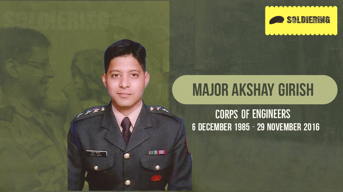 Soldiering_'s tweet photo. #Soldiering remembers #Braveheart  Major Akshay Girish of  #CorpsOfEngineers on his #birth anniversary. The nation will never forget his service, bravery and sacrifice. 

 #HonourAndRemember #JaiHind🇮🇳

@megirish2001 @wg_kumar @atahasnain53 https://t.co/0KgGURW7Pb