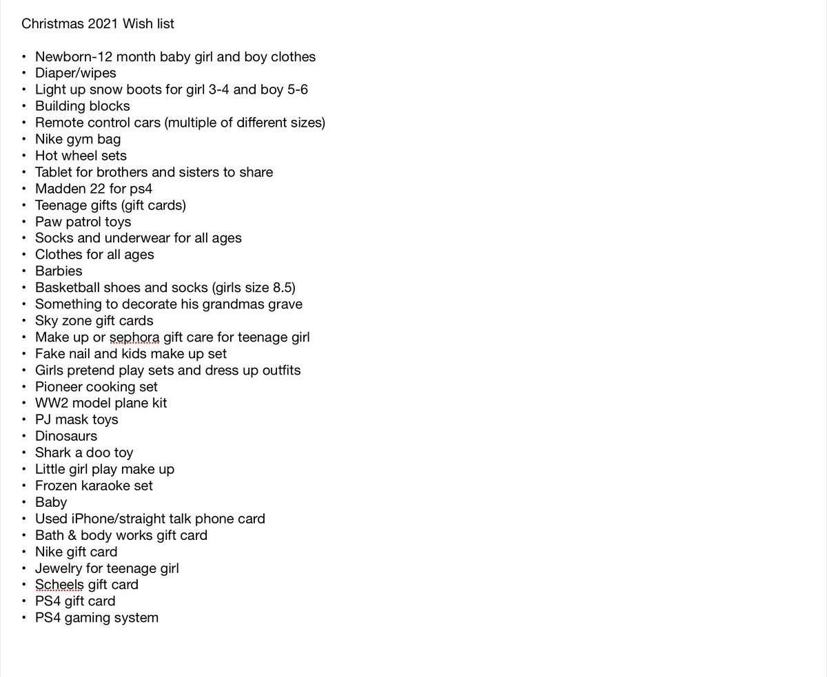 HiPowSPORTS's tweet photo. Here are some of the items kids have asked me for, sadly the list grows but unbelievably thankful for those helping us fill as much as we can on this list!let me know if you want to help by purchasing a gift or any gift cards. And  we can begin crossing items off the list! https://t.co/oTFqaPHDaY