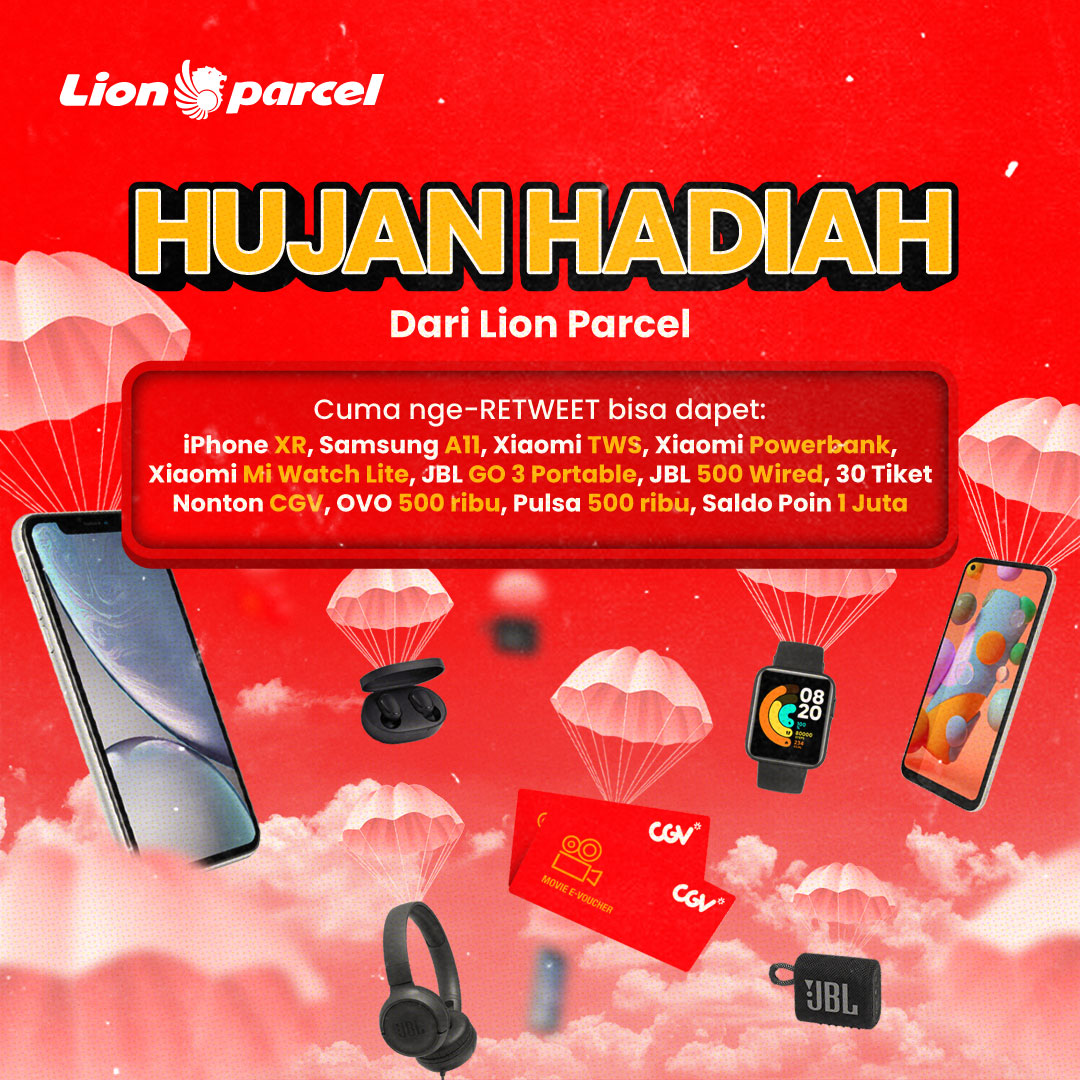 🚨 GIVEAWAY HEBOH AKHIR TAHUN 🚨
Hadiah melimpah buat kalian semua 😉

Caranya :
1. Follow <a href="/lionparcel_/">Lion Parcel</a>
2. Like dan RETWEET postingan ini hingga mencapai 20,000 RETWEET

Ajak temen kalian bantuin RETWEET buat dapetin semua hadiahnyaa~

#JAGOPACK #JagoOngkirMurah

Sampai 12 Des!