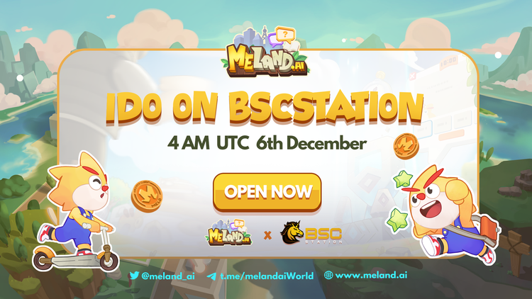 meland_ai's tweet photo. 🔥#Meland_ai IDO on @bscstation is now officially open!
🎉Are you ready to be a part of https://t.co/Lt1PqtECJG? Let’s go!

🚀Join at: https://t.co/dwCs9cPfzB

#gamefi #metaverse #meland #IDO #p2e #learntoearn https://t.co/2qBXj9iamS