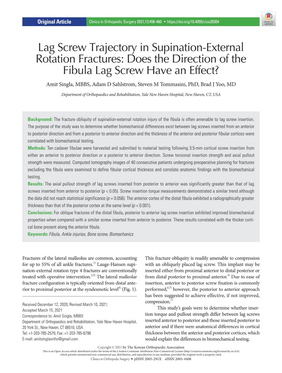 CiOSjournal's tweet photo. "The purpose of the study was to determine whether #biomechanical differences exist between #lag_screws inserted from an anterior to posterior direction and from a posterior to anterior direction and the thickness of the anterior and posterior #fibular..."
https://t.co/r4SU6jzW3I https://t.co/EFCs3QrLoS