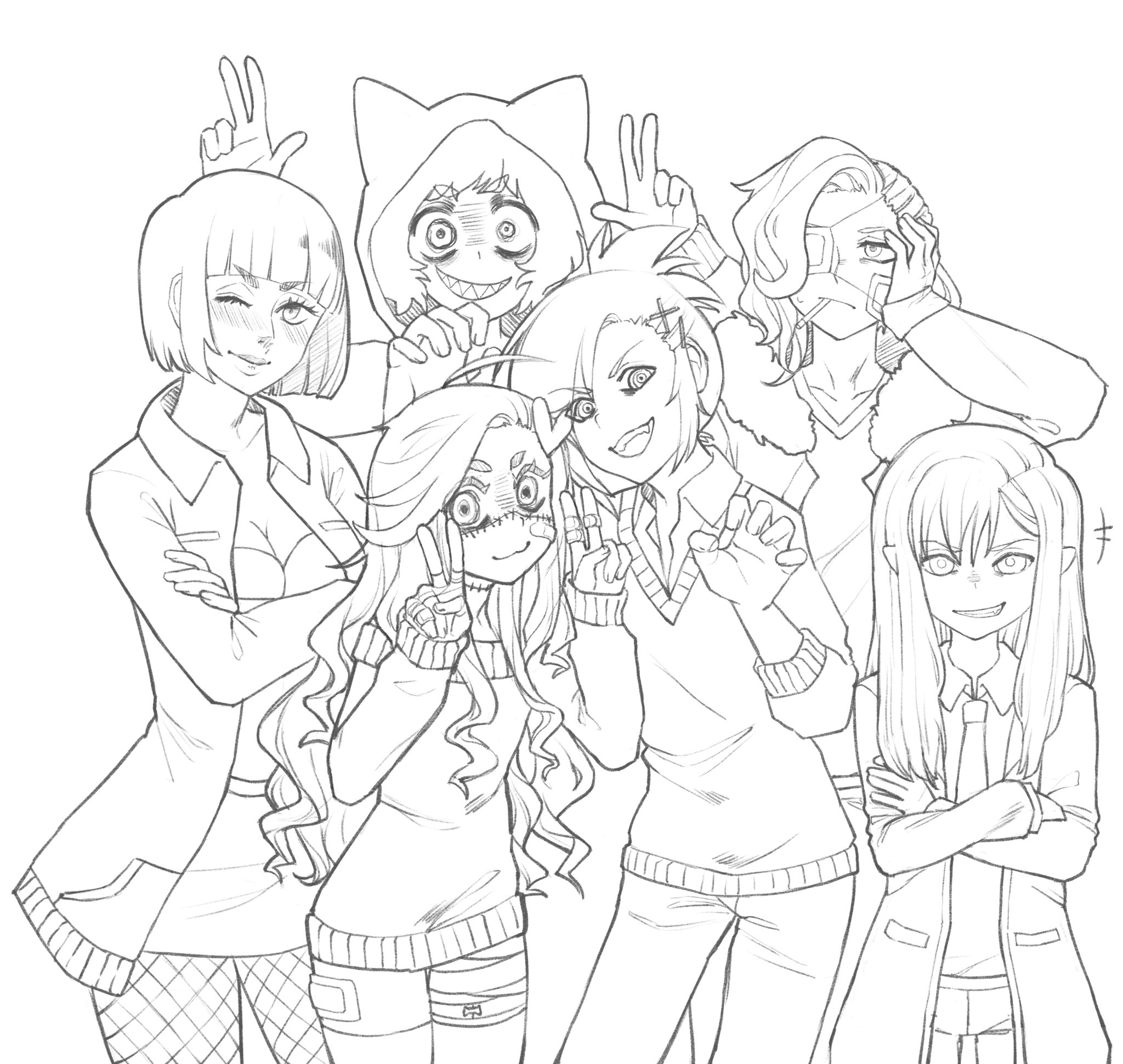 group of friends anime drawing