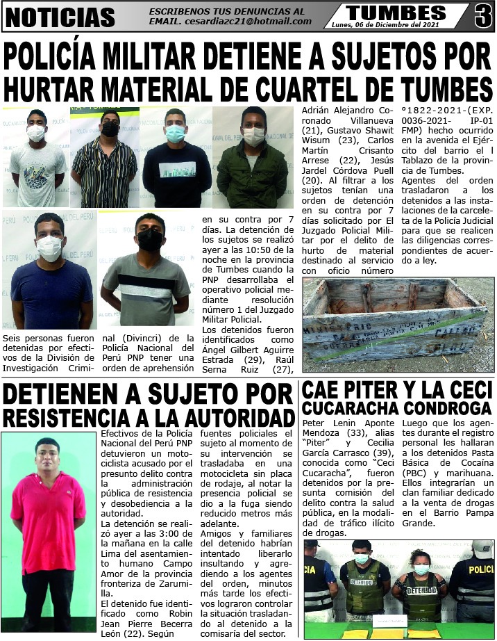 TUMBES21's tweet photo. Nuestra Portada 06/12/2021 https://t.co/wtO3yz8D9N