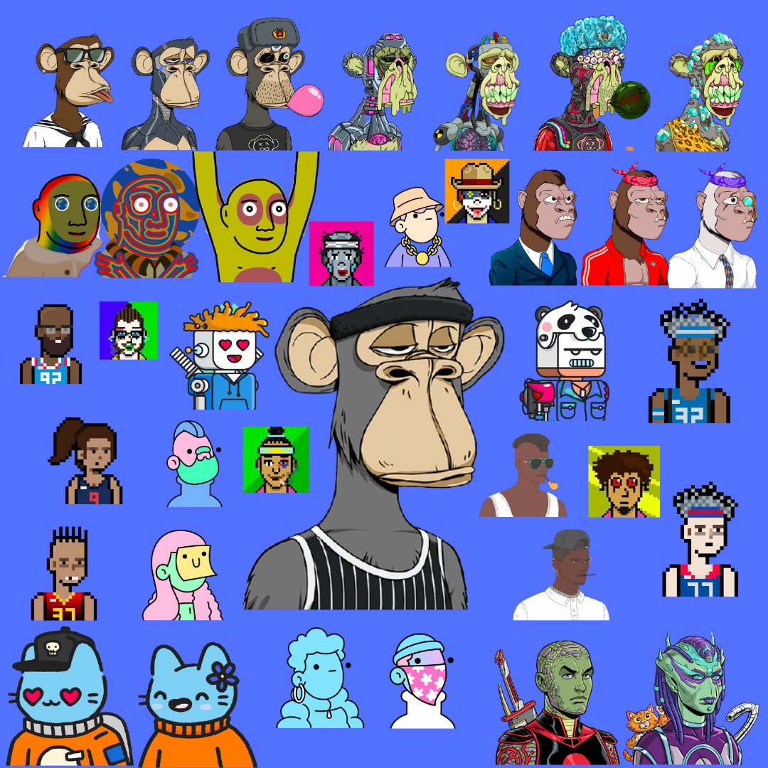 A collage of our favorite pfp's
incl.
<a href="/BoredApeYC/">Bored Ape Yacht Club 🍌</a> @coolcatsnft @MetaHero_ <a href="/creatureNFT/">MOVED TO @CREATUREWORLD</a> <a href="/robotosNFT/">Robotos</a> <a href="/chain_runners/">Chain Runners</a> <a href="/doodles/">doodles</a> <a href="/HoodlumsNFT/">Hoodlums 🎫</a> <a href="/BALLERZ_NFT/">BALLERZ</a> <a href="/RumbleKongs/">Rumble Kong League</a>